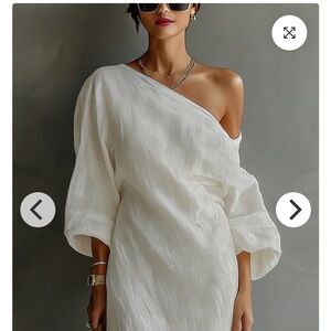 Modesses Off-Shoulder Off-White Midi-maxi Dress Size SM